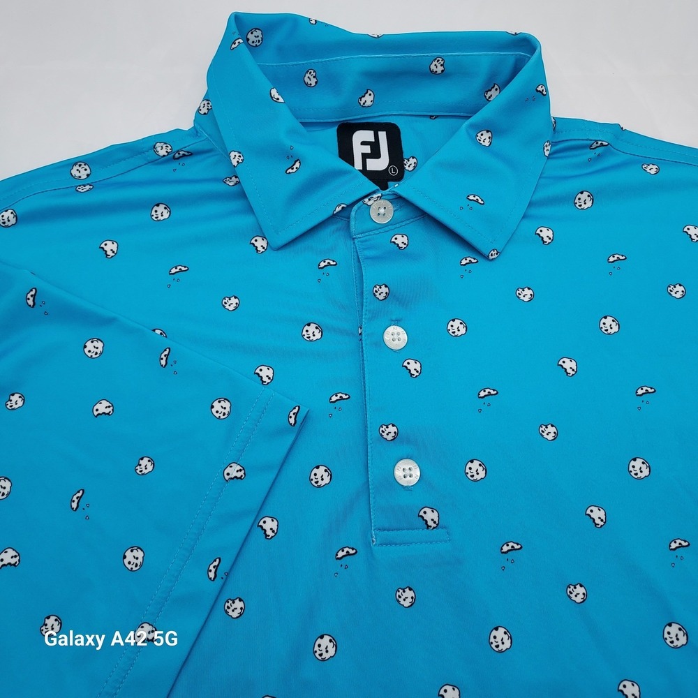 FootJoy Mens Blue Cookie Print Performance Golf Polo Shirt Large 29174 0523